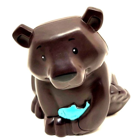 2017 Fisher Price Little People Animal Figure Zoo Brown Bear w/ Fish (Z27C) - Picture 1 of 7